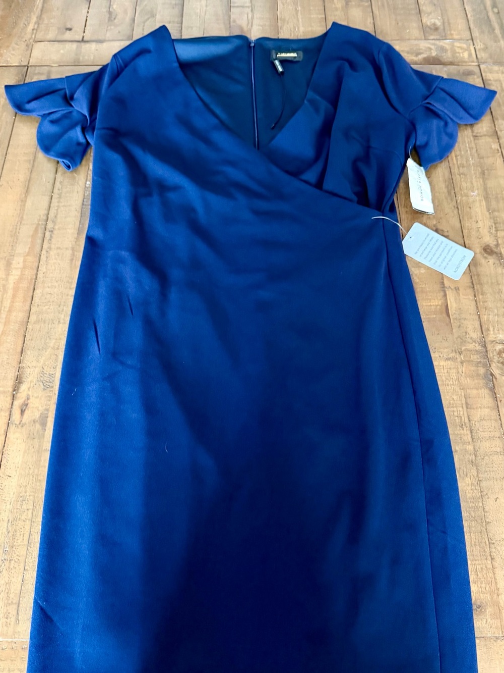 Eliza J Royal Blue V-Neck Wrap Midi Dress with Ruffle Sleeves